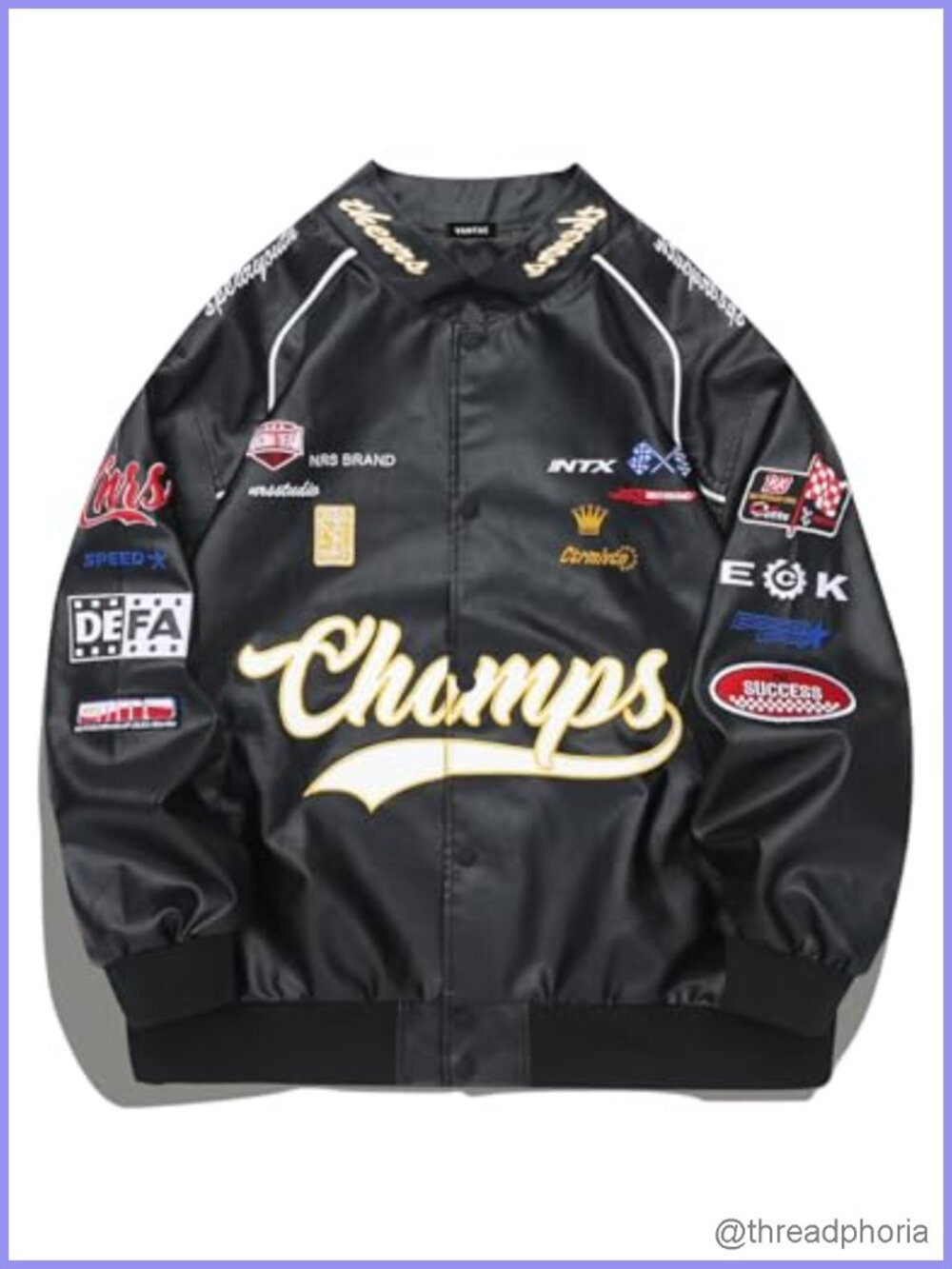 Faux Leather Motocross Jacket Oversized Vintage Racing Varsity Bomber